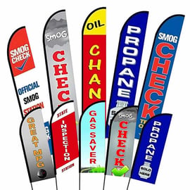 Gas, Oil Change and Smog Check, advertising  Flag