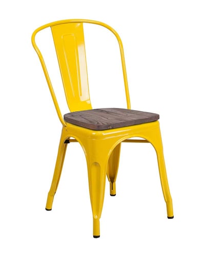 Arm Less Indoor/ Outdoor Metal Stack Chair with Wood Seat