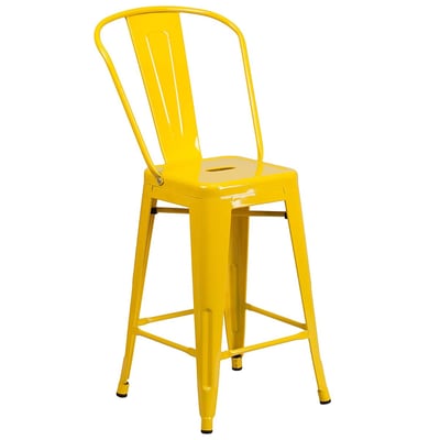 Backrest Metal Bar Stool 24 inches High with Footrest