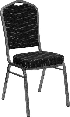 Crown Back Patterned Fabric Upholstered Stacking Banquet Chair with Silver Vein Frame