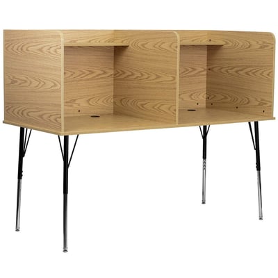 Double Wide Wood Study Carrel with Adjustable Lags and top shelf