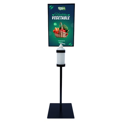 Metal Hand Sanitizer Poster Stand with 1 Liter Bottle Receptacle