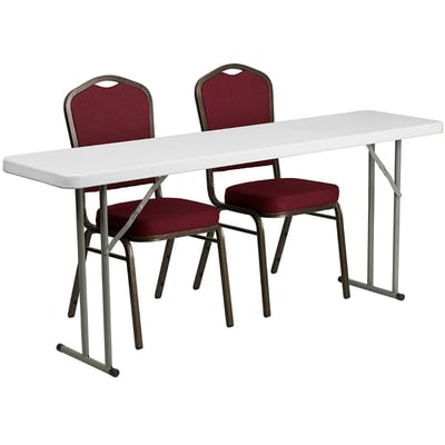 Plastic 18'' x 72'' Training Table Set with 2 Upholstered Crown Back Stack Chair