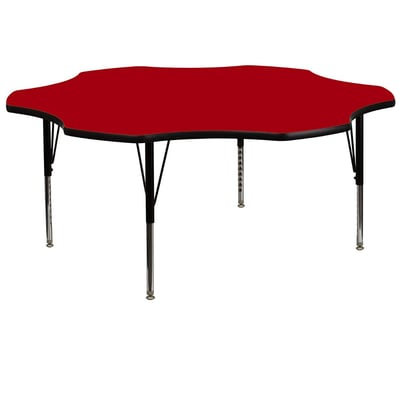 Flower Shape Laminated Top Height Adjusting Folding Table With Meta Legs