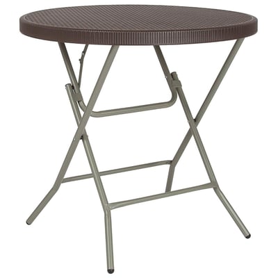Round Brown Rattan Plastic Folding Table Folding Banquet Table with Metal Legs