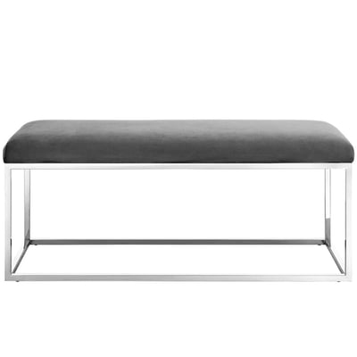 Sleek Modern Style Upholstered Sheepskin Bench with Silver Steel Frame