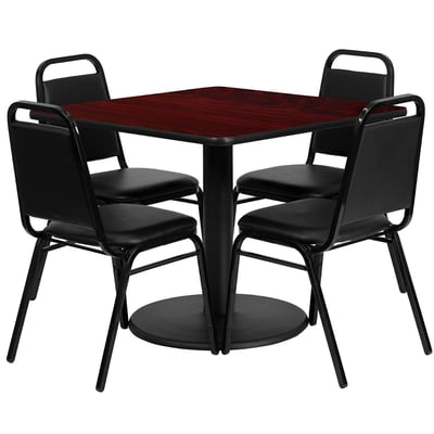 Square Top Laminate Round Base Bar Table Set With 4 Backrest Trapezodial Dining Chair