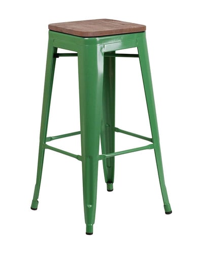 Wood Seat Backless Metal Bar Stool 30 inches High With Footrest