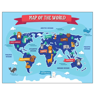 ABA Tex World Map Chart Wall Poster
