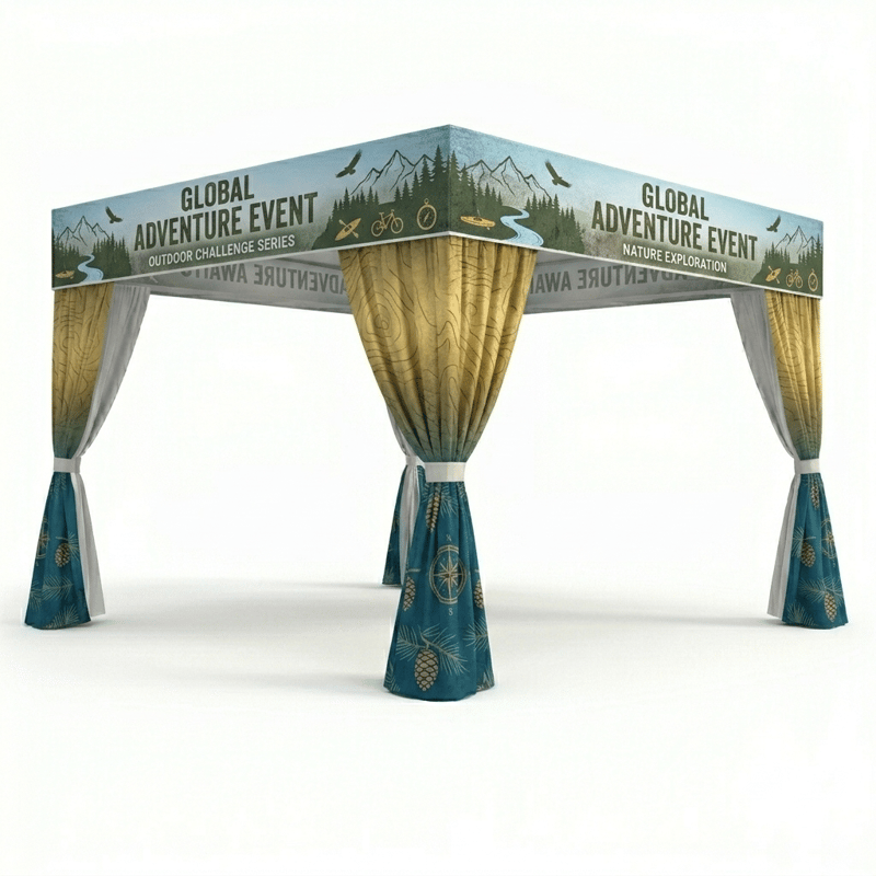 Branded flat top canopy tent for outdoor events and brand activation