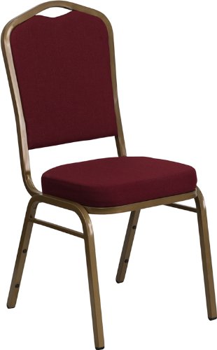 Crown Back Plain Fabric Upholstered Stacking Banquet Chair with Gold Frame