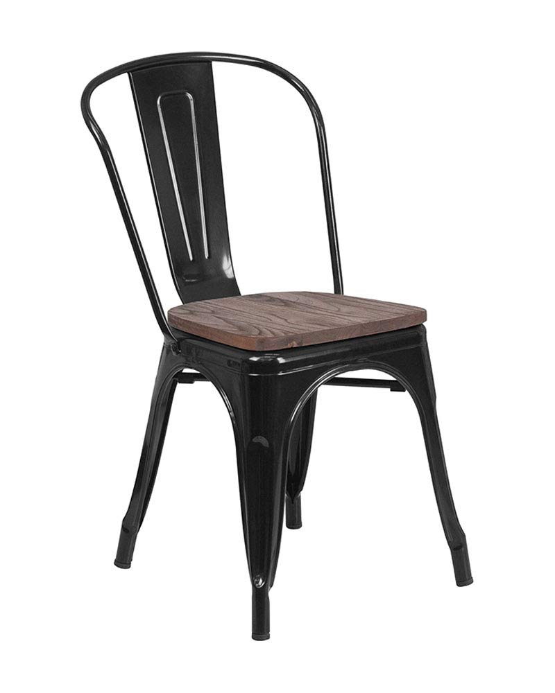 Arm Less Indoor/ Outdoor Metal Stack Chair with Wood Seat