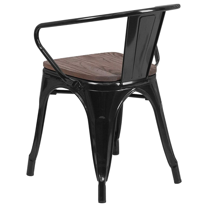 Armrest Stackable Metal Indoor/Oudoor Chair with Wood Seat