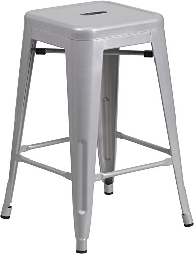 Backless Metal Bar Stool 24 inches High with Footrest