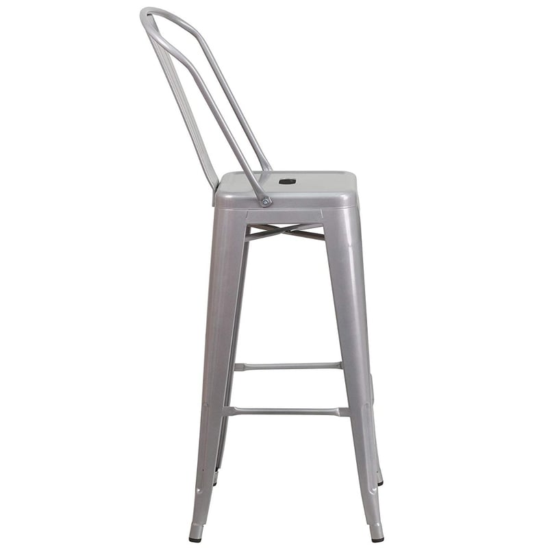 Backrest Metal Bar Stool 30 inches High with Footrest