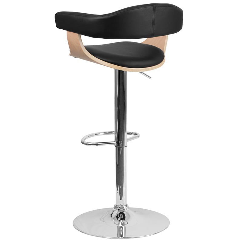 Bentwood Height Adjustable Bar Stool with Black Vinyl Upholstery & Foot Rest.