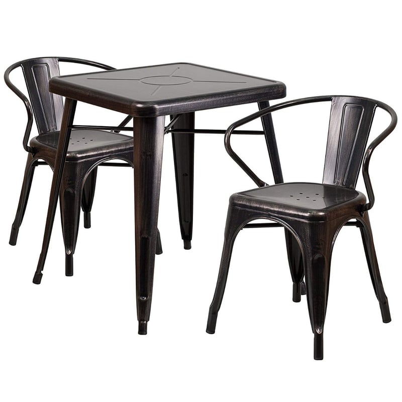 Cafe Metal Indoor/Oudoor Table Set with 2 Arm Chairs