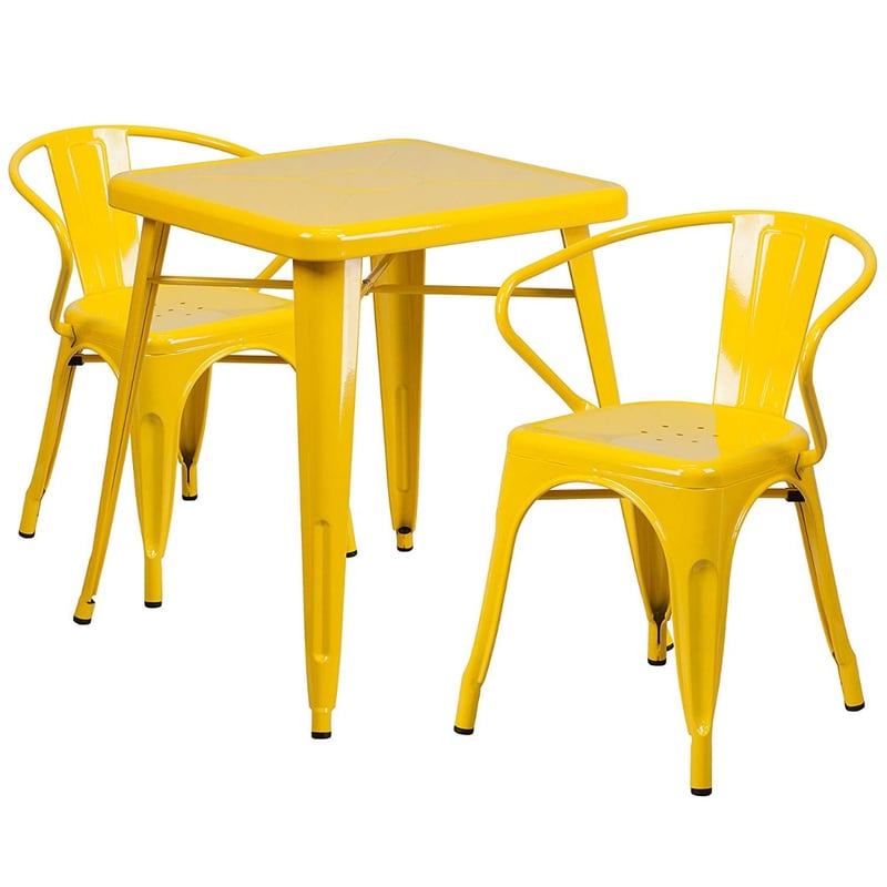 Cafe Metal Indoor/Oudoor Table Set with 2 Arm Chairs