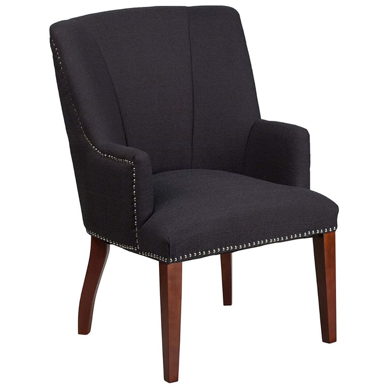 Comfortable Fabric Guest Reception Chair With Wood Base