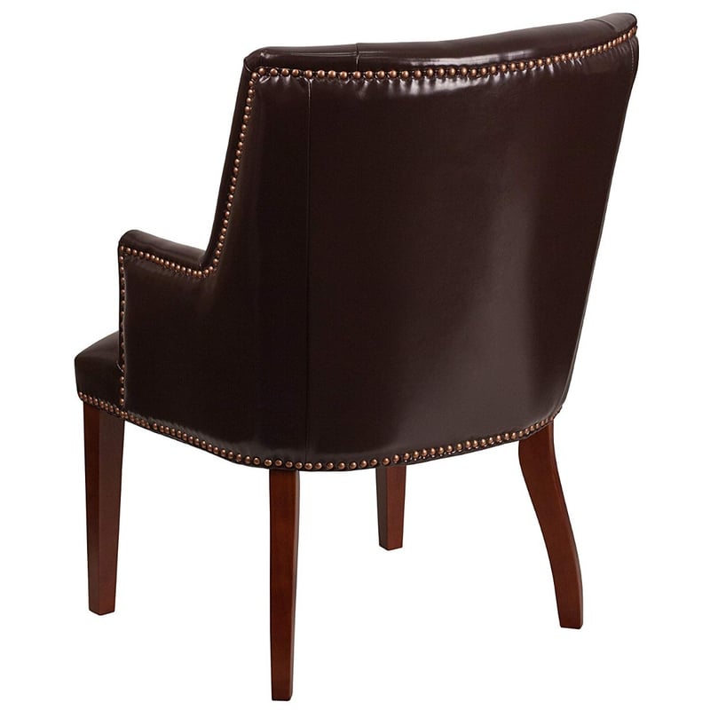 Comfortable Leather Guest Reception Chair With Wood Base