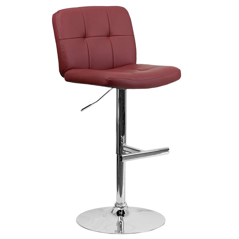 Contemporary Arm-Less Tufted Vinyl Height Adjusting Bar Stool with Footrest