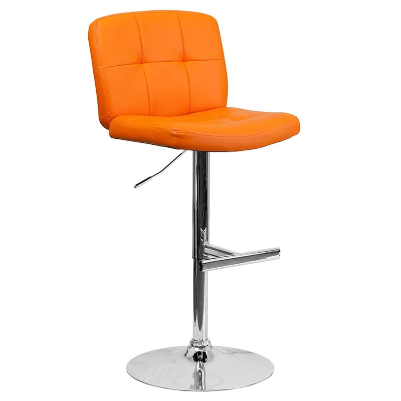 Contemporary Arm-Less Tufted Vinyl Height Adjusting Bar Stool with Footrest