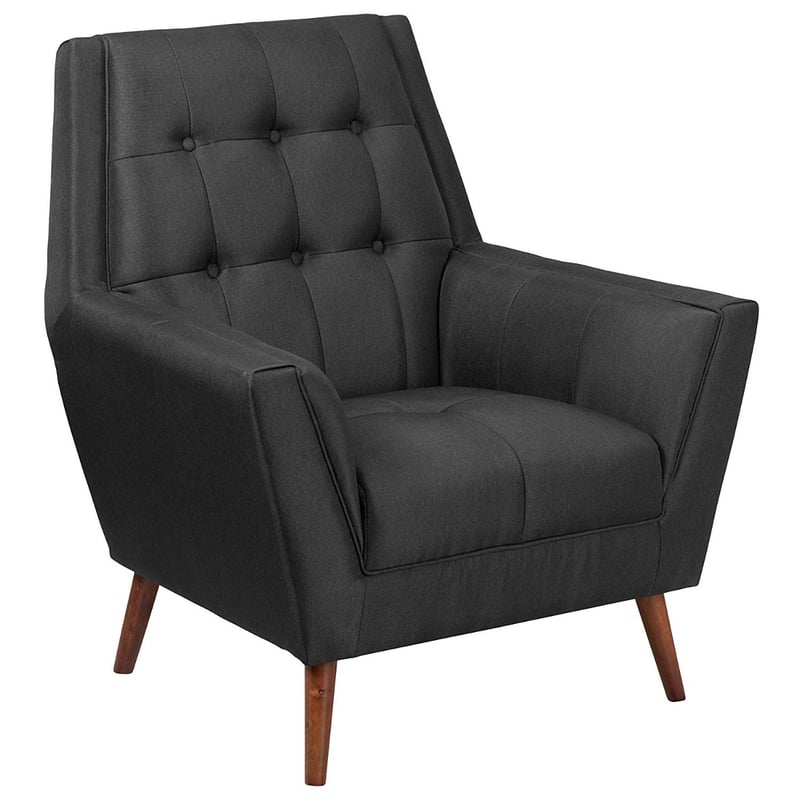 Contemporary Design High Back Upholstered Fabric Tufted Arm Chair with Wood Legs