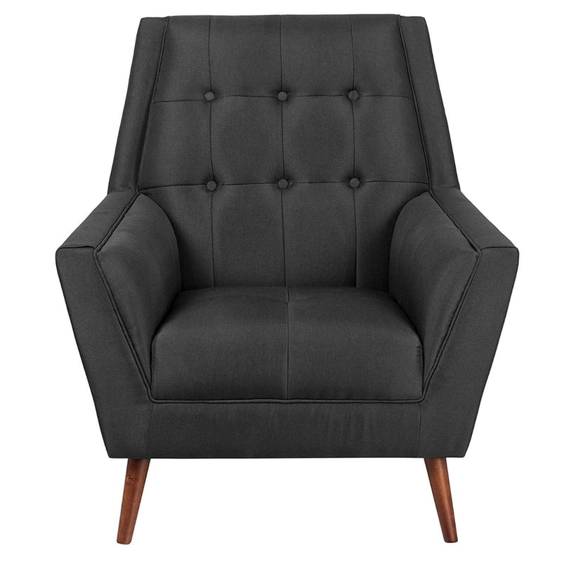 Contemporary Design High Back Upholstered Fabric Tufted Arm Chair with Wood Legs