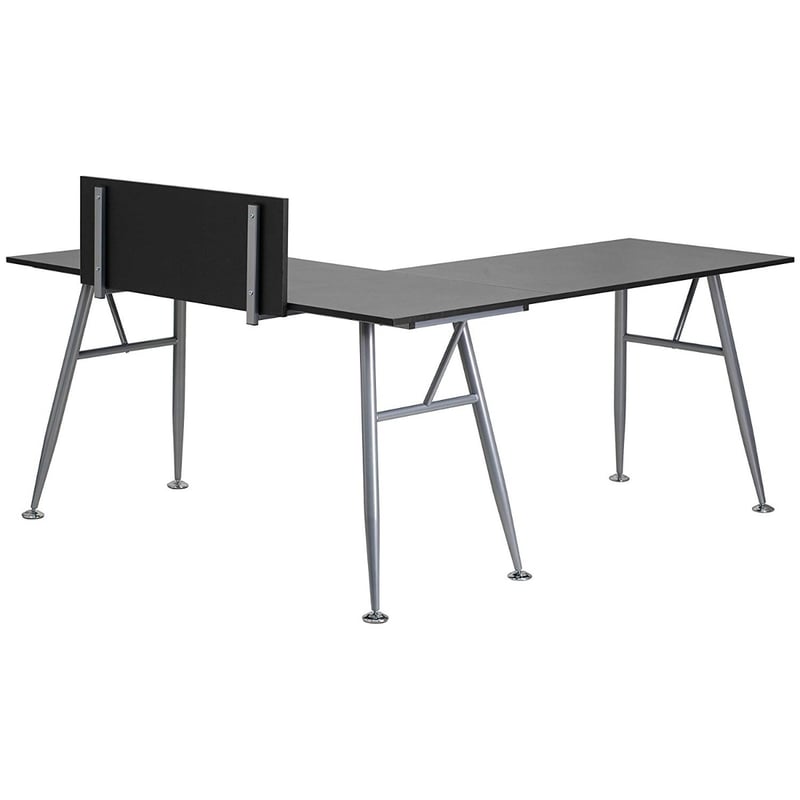 Contemporary L-Shape Computer Desk With Silver Frame Finish