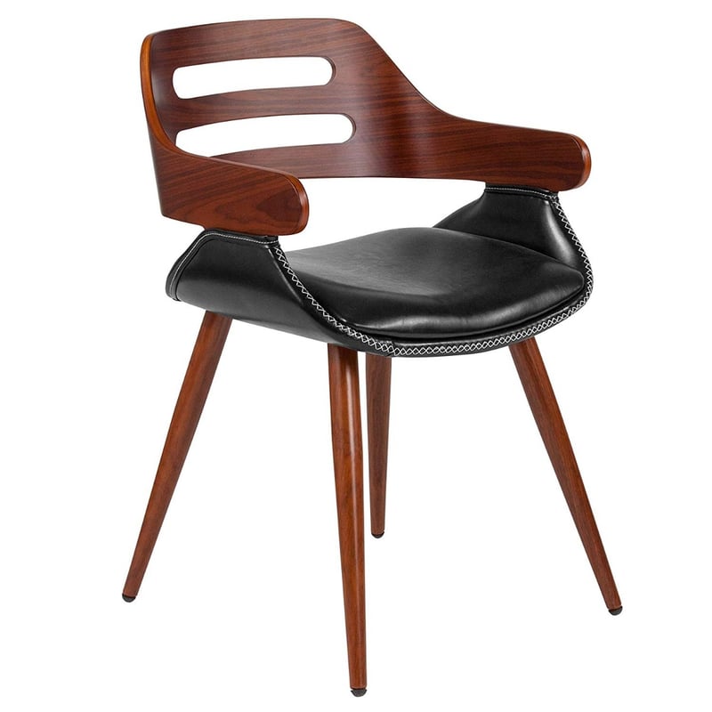 Contemporary Style Bentwood Guest Chair With Cross Stitched Leather Seat