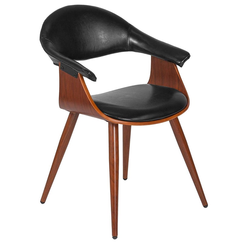 Contemporary Style Bentwood Guest Chair With Leather Back and Seat