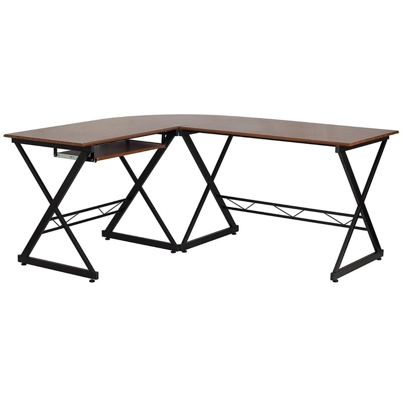 Contemporary Teakwood Top Computer Desk With Powder Coated Frame