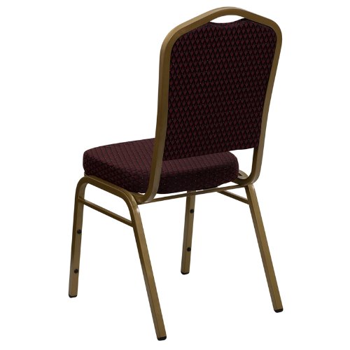 Crown Back Patterned Fabric Upholstered Stacking Banquet Chair with Gold Frame
