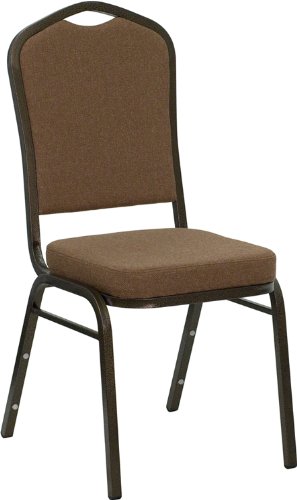 Crown Back Plain Fabric Upholstered Stacking Banquet Chair with Gold Vein Frame