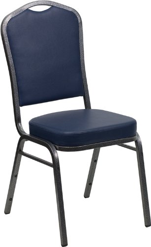 Crown Back Vinyl Upholstered Stacking Banquet Chair with Silver Vein Frame