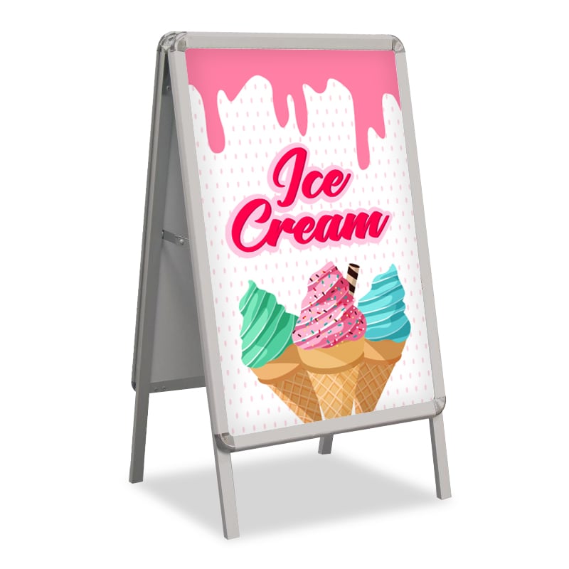 A-Frame Sidewalk Sign for Ice Cream Business in White
