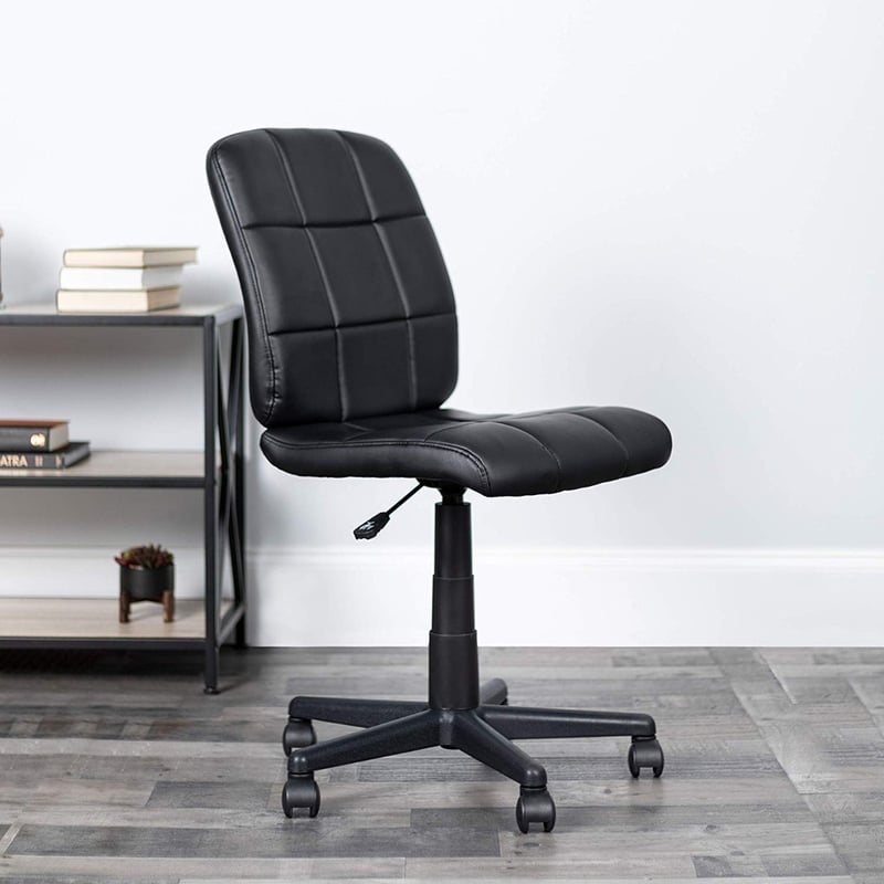Designer Mid-Back Upholstered Quilted Vinyl Armless Swivel Task Chair