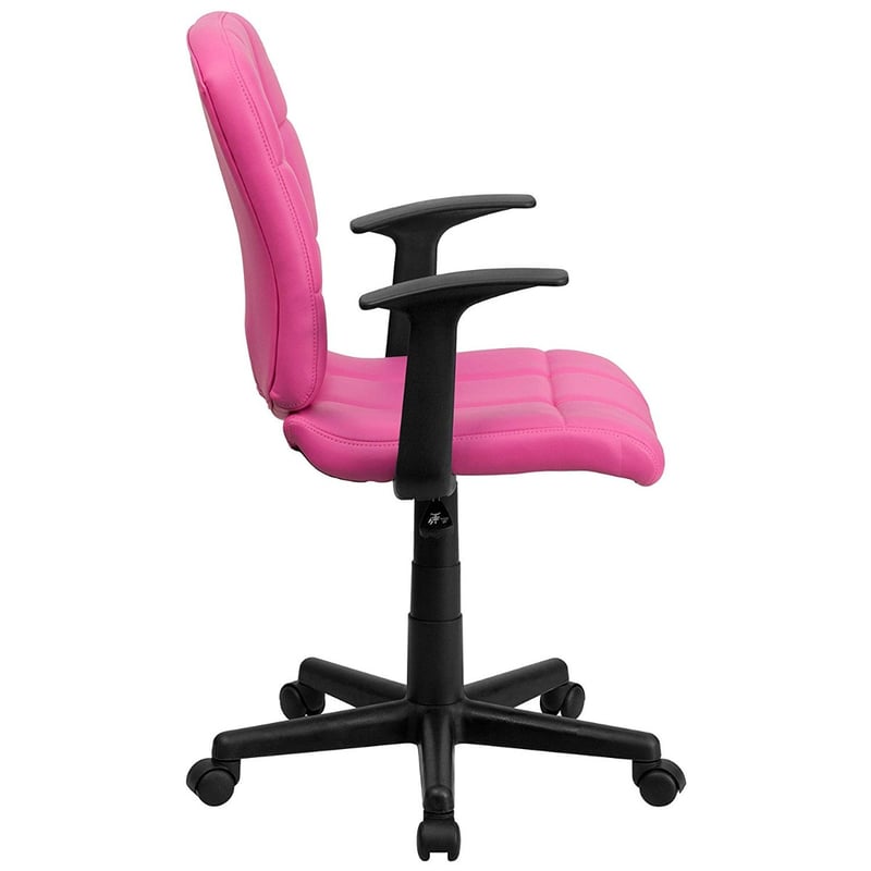 Designer Mid-Back Upholstered Quilted Vinyl Swivel Task Chair With Arms