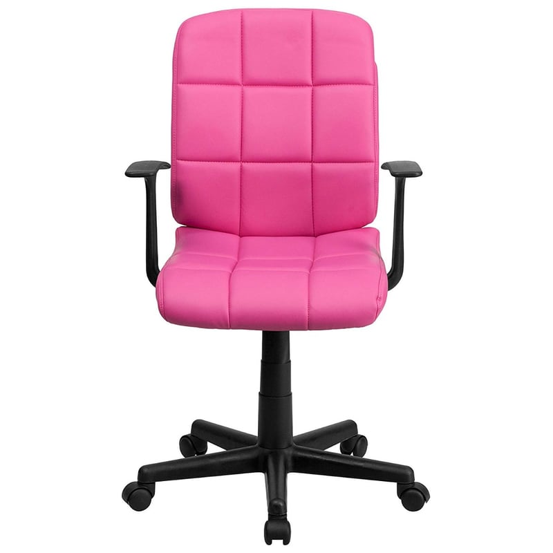 Designer Mid-Back Upholstered Quilted Vinyl Swivel Task Chair With Arms