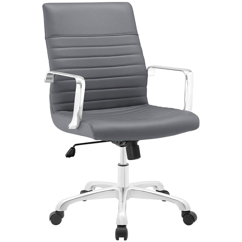 Designer Mid-Back Vinyl Ergonomic Office Desk Chair With Arms