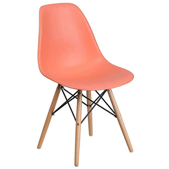Full Back Plastic Accent Side Chair with Wooden Base