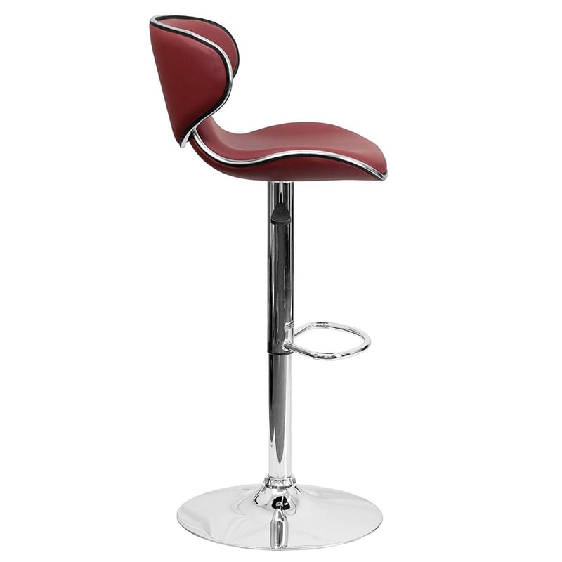 Height Adjusting Mid-Back Cozy Vinyl Contemporary Barstool With Chrome Base