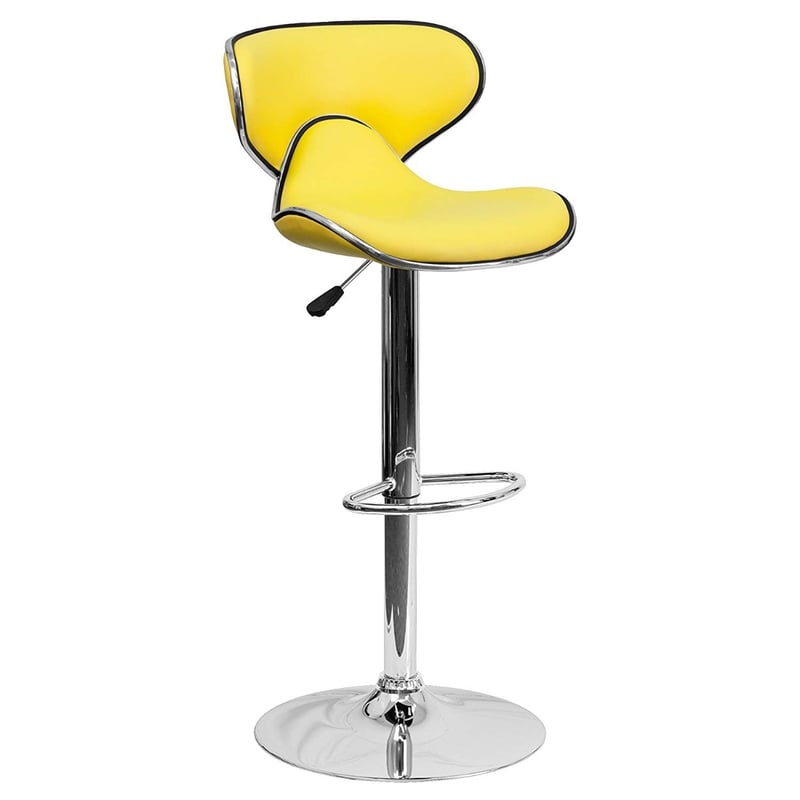 Height Adjusting Mid-Back Cozy Vinyl Contemporary Barstool With Chrome Base
