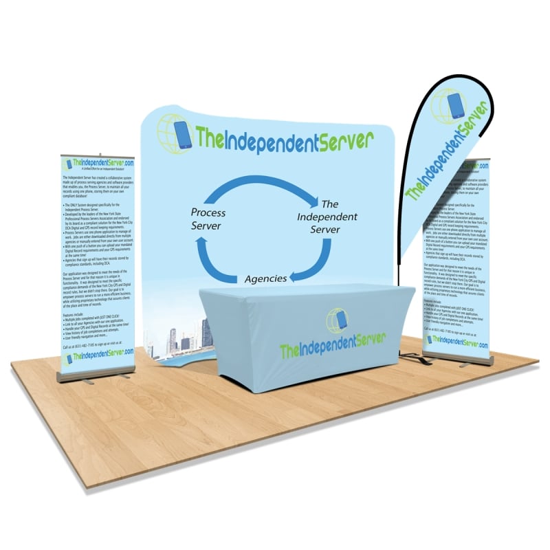 Trade Show Booth Displays with Flags, Back Walls and Banners