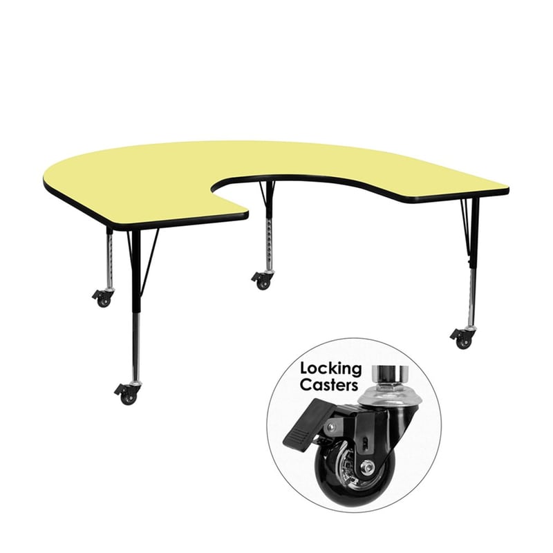 Horseshoe Shape Laminated Top Height Adjusting Folding Table With Meta Legs and legs
