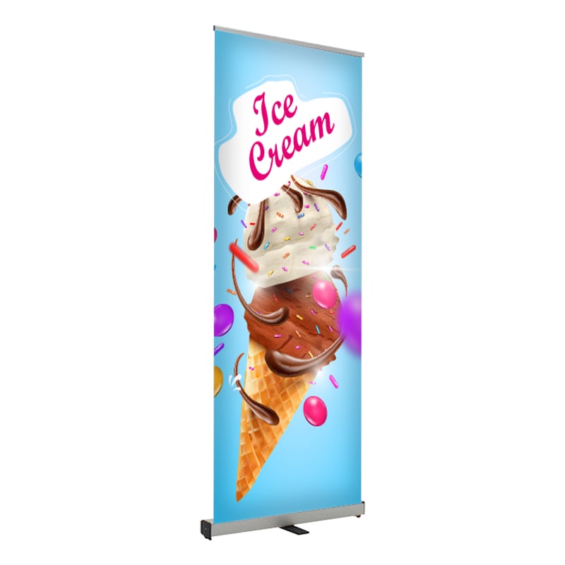 Ice Cream Print Roll Up Banner Stand 24 x 80 in Blue