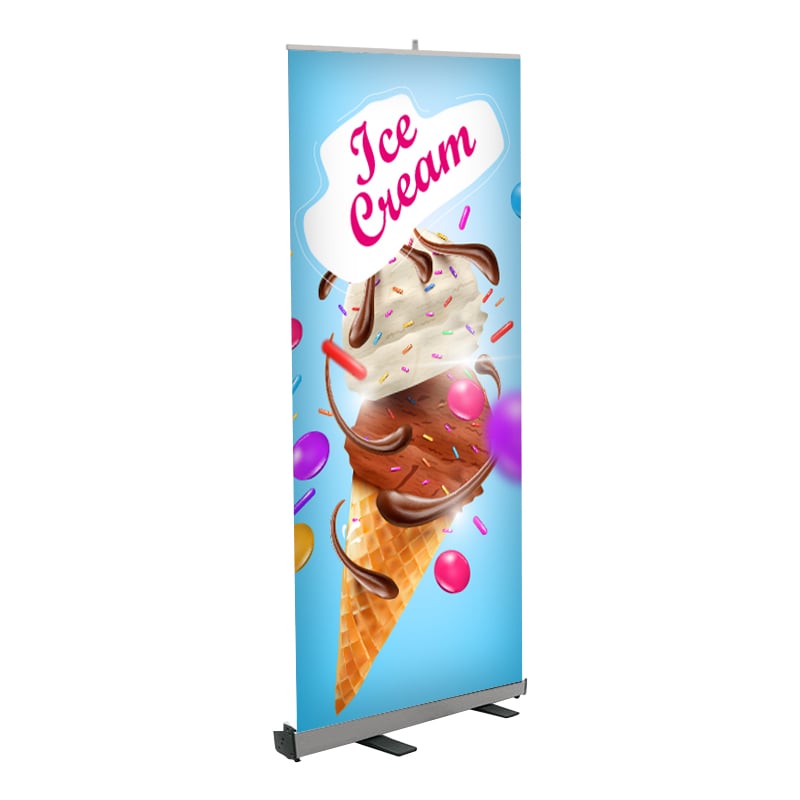 Ice Cream Print Roll Up Banner Stand 33 x 80 In Blue