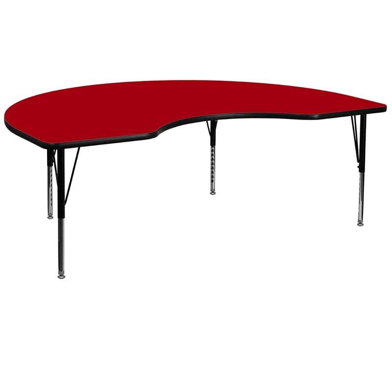 Kidney Shape Laminated Top Height Adjusting Folding Table With Meta Legs
