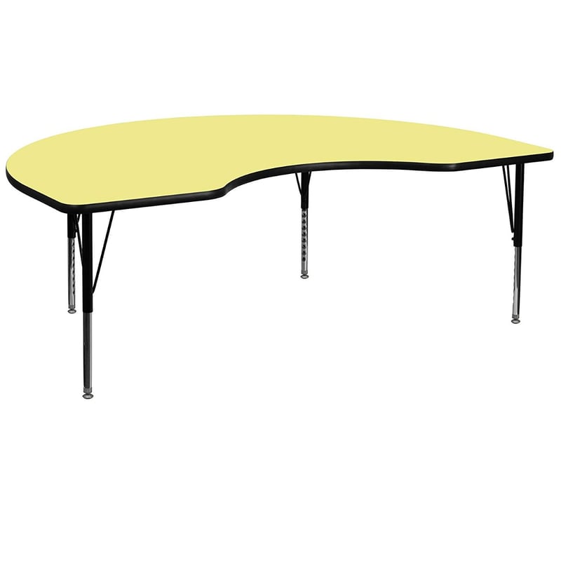 Kidney Shape Laminated Top Height Adjusting Folding Table With Meta Legs