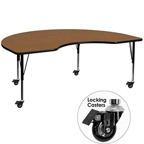 Kidney Shape Laminated Top Height Adjusting Folding Table With Meta Legs and Wheels